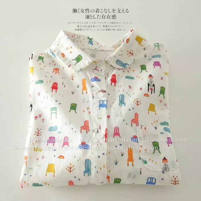 日系童趣風🍨五彩椅子塗鴉印花 可愛長袖襯衫#G1129預購