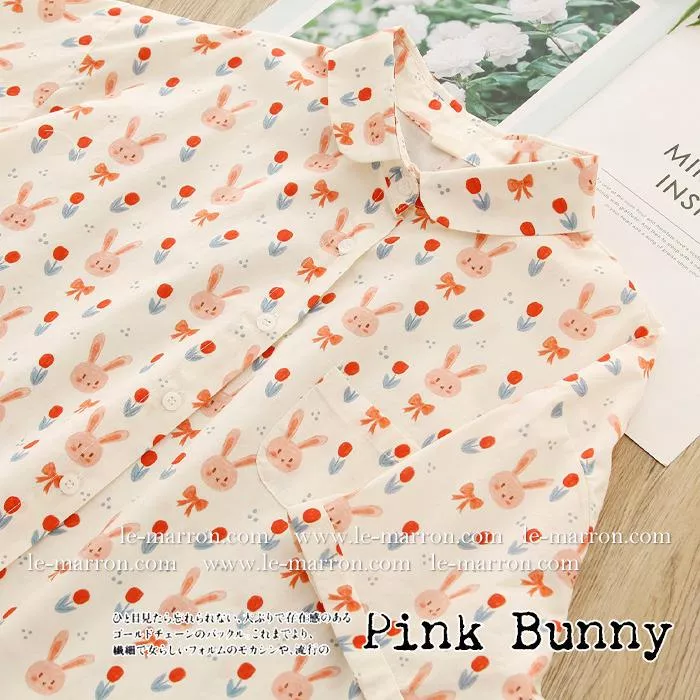 日系×蠟筆手繪感可愛兔子印花🐰寬鬆版長袖襯衫G1179預購