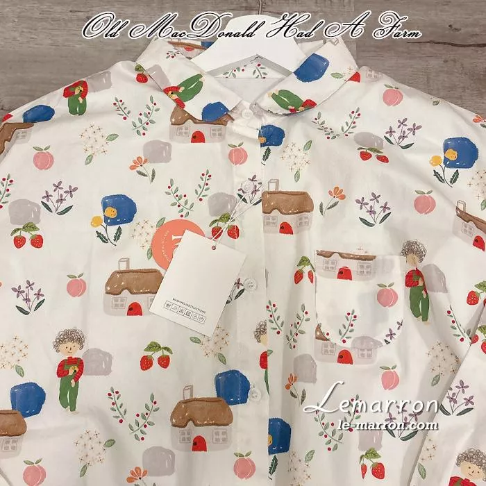 可愛農場塗鴉🐓王老先生有塊地依呀依呀喲~寬鬆長袖襯衫G1180預購