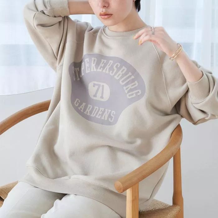 現貨│日單earth music&ecology 極微瑕 美式風復古字母印花 內刷毛寬鬆大學T 4367