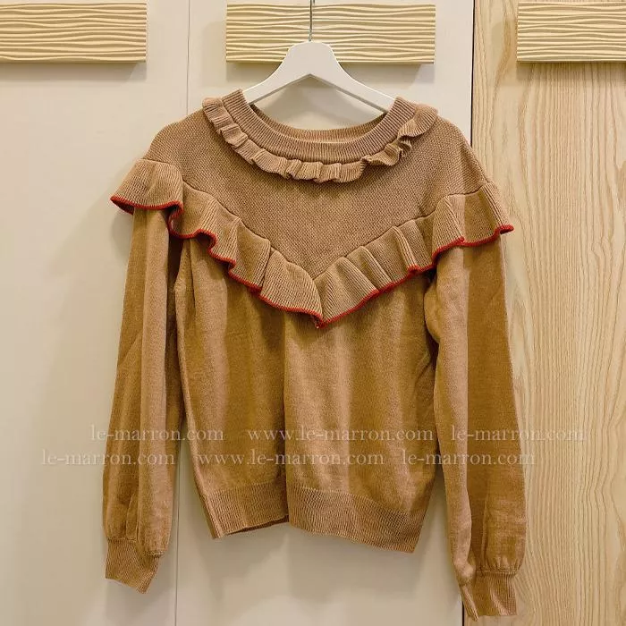 現貨│GREEN PARKS 日單 w closet 荷葉領 卡其色針織長袖4385