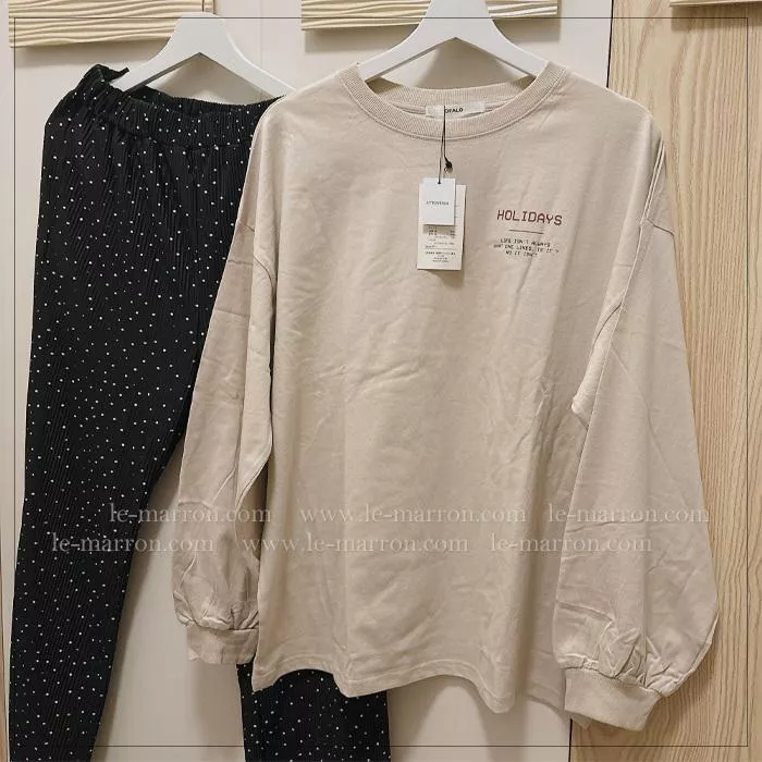 現貨│日單OFALO 柔軟親膚 英字母印花 純棉燕麥膚色寬鬆版長袖T恤#4423