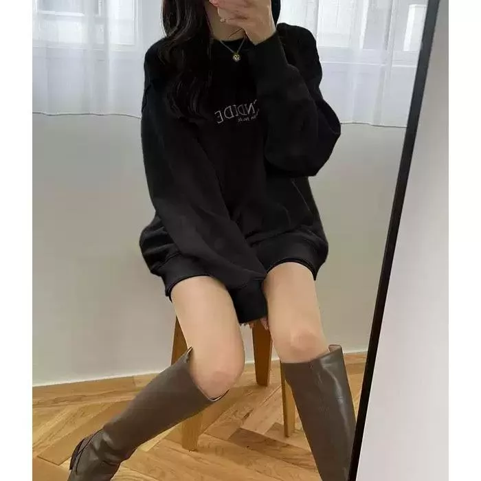 現貨│日單GRL 簡約字母刺繡 內刷毛大學T 寬鬆版長袖上衣 #4424特