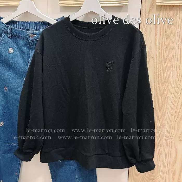 現貨│日單olive des olive 極簡刺繡logo 寬鬆黑色圓領大學T#4430特