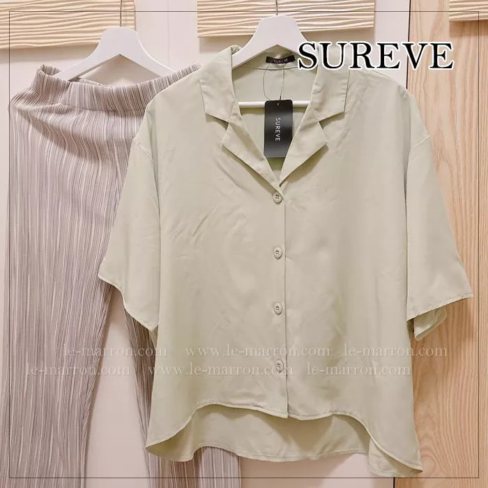 現貨│日單SUREVE・清爽感蘋果綠短袖開衫 古巴領襯衫#4431特