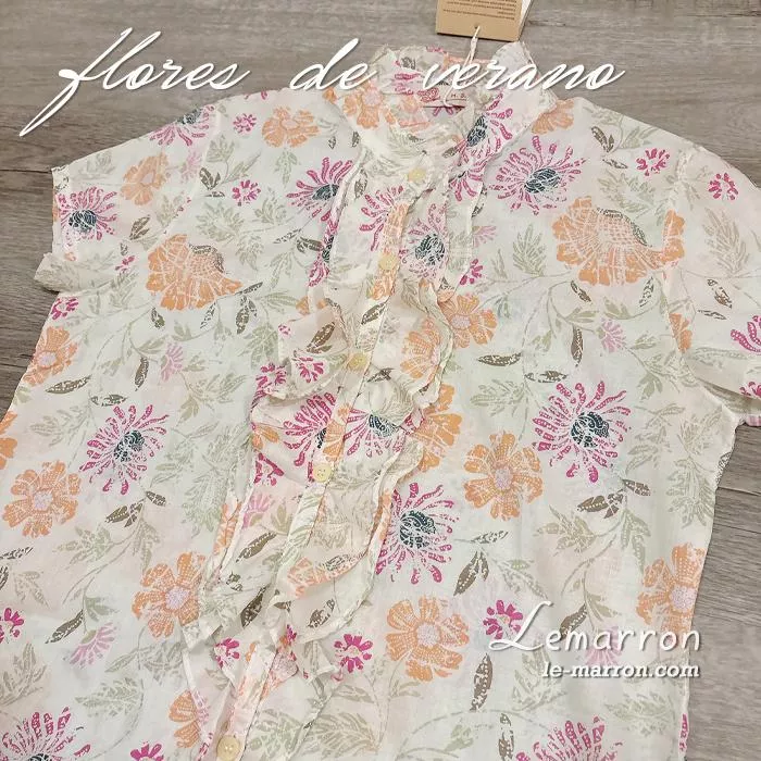 現貨│日系花卉~夏日風情~荷葉花邊 輕薄短袖襯衫#4474特