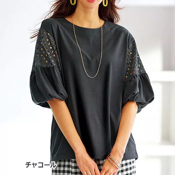 現貨│日單season reason by lin.& red 棉100% 縷空刺繡燈籠袖T恤#4475特