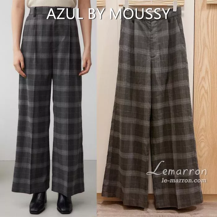 現貨│日單 AZUL BY MOUSSY 薄款毛呢感格紋小寬褲 小喇叭褲 S碼 #4480特