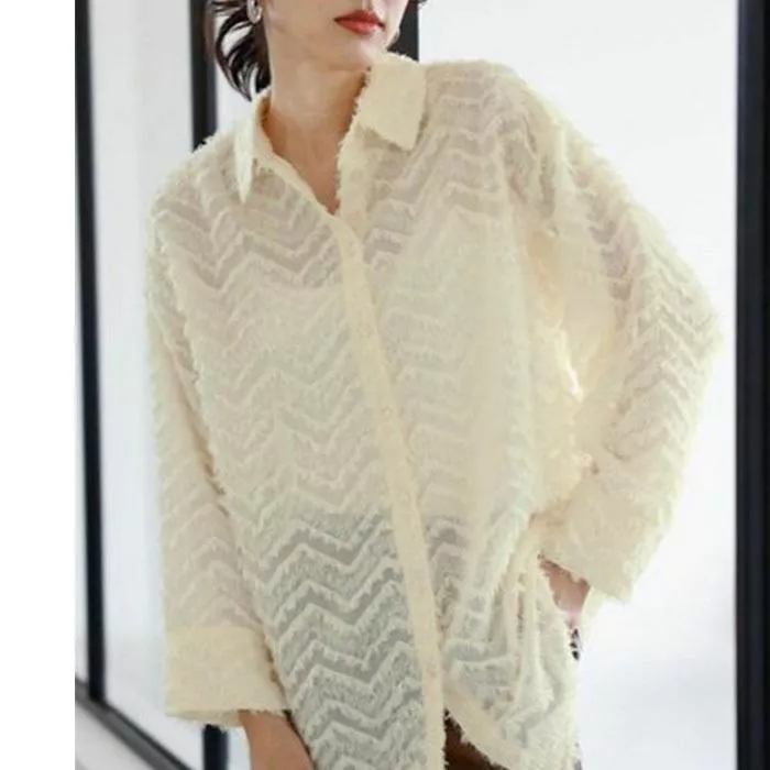 現貨│日單Ranan 羽毛感精緻緹花2WAY兩穿雪紡襯衫#4487特