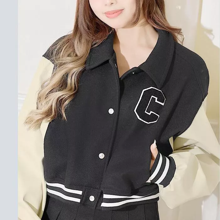 現貨│日單 cheri mi 貼布刺繡✦微瑕  皮革拼接美式風休閒外套夾克#4455特