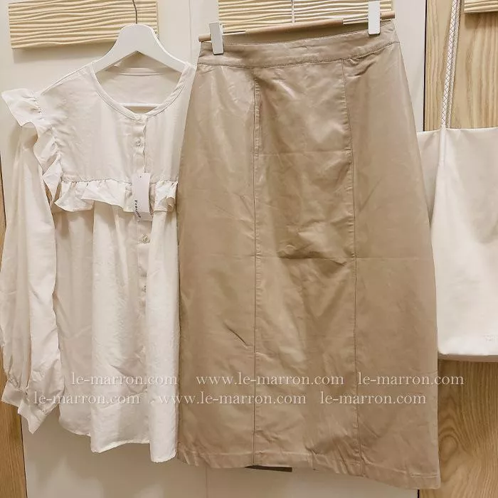 現貨│日單 奶茶色皮裙 質感後開叉皮革長裙#4453特