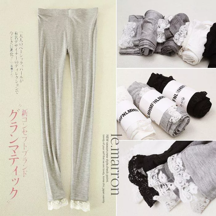 日系森女🌻蕾絲花邊內搭褲 大彈力修身九分褲#LL012預購