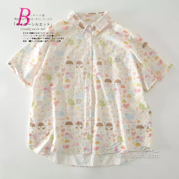 日系可愛印花🙆童趣手繪風 寬鬆版 短袖襯衫G1286預購