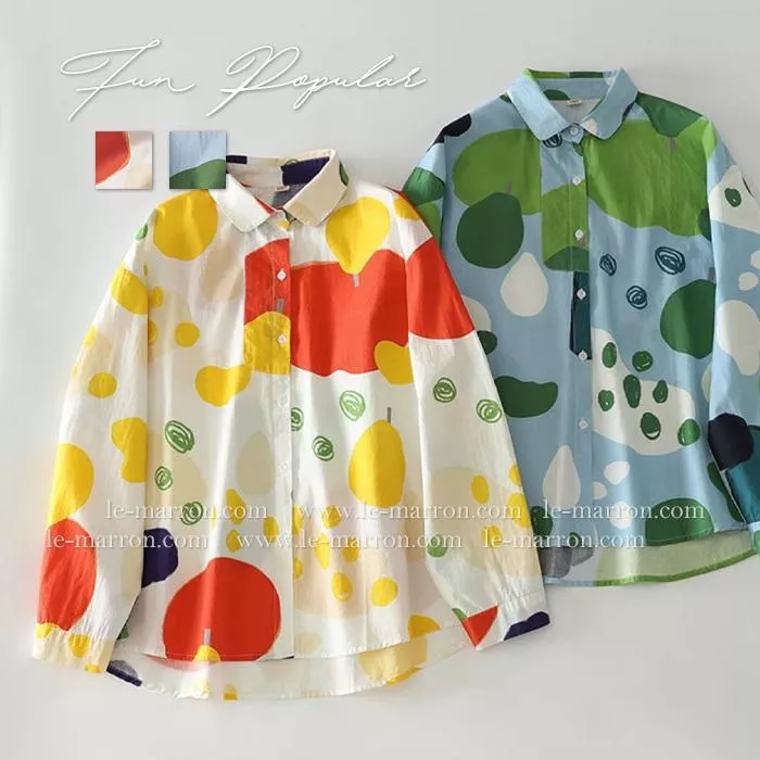 日系童趣印花 普普風不規則塗鴉 寬鬆版 長袖襯衫#G1324預購