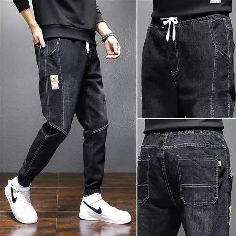 潮流束腳哈倫褲寬鬆韓版潮牛仔褲縮口褲長褲