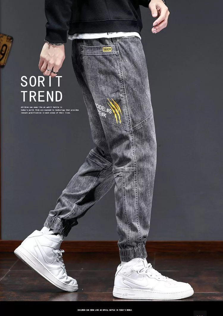 潮流男士牛仔褲束腳褲工裝褲縮口褲長褲休閒褲