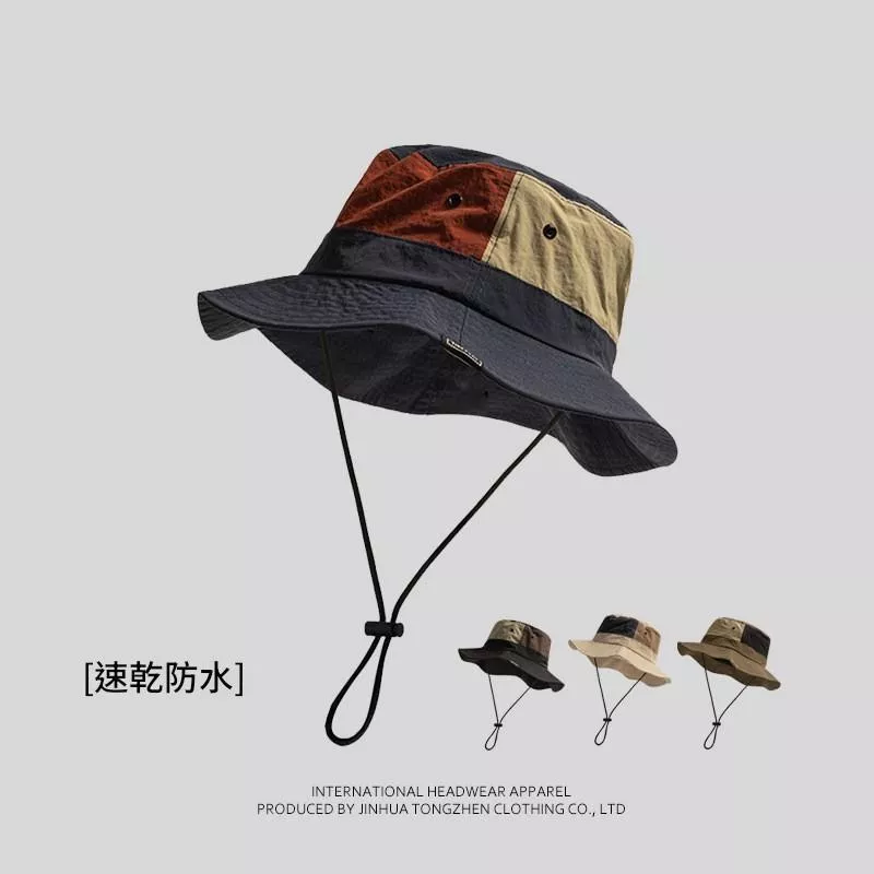日系夏季防曬遮陽漁夫帽拼色百搭戶外登山帽健行露營旅遊帽