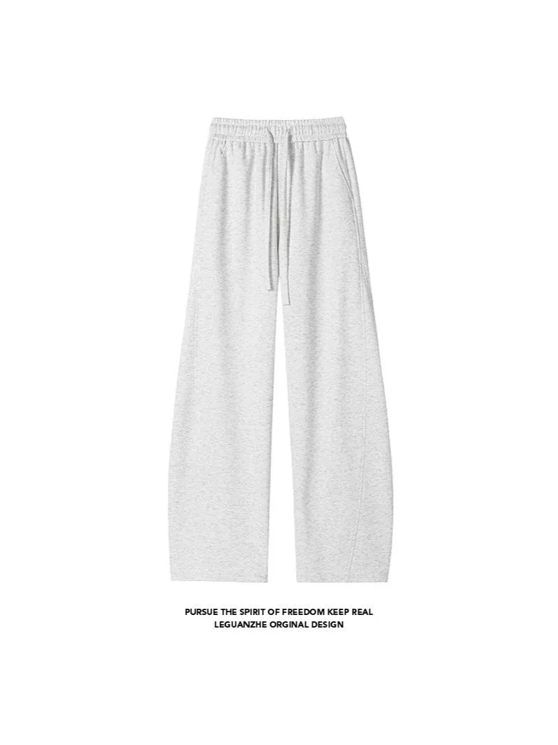 美式高街彎刀褲子男女潮牌寬腿灰色運動衛褲復古寬鬆直筒褲休閒褲