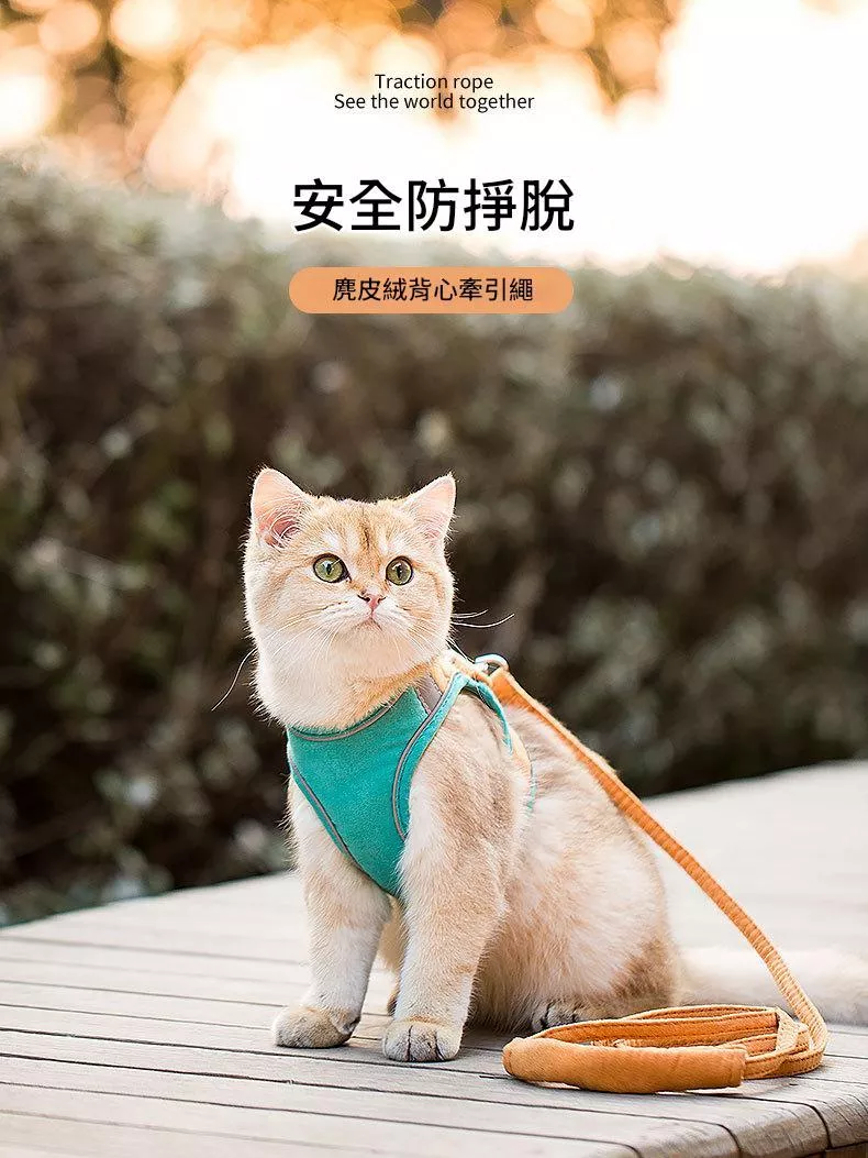 貓咪牽引繩背心式反光胸背帶防掙脫外出遛貓專用繩狗狗寵物牽引繩