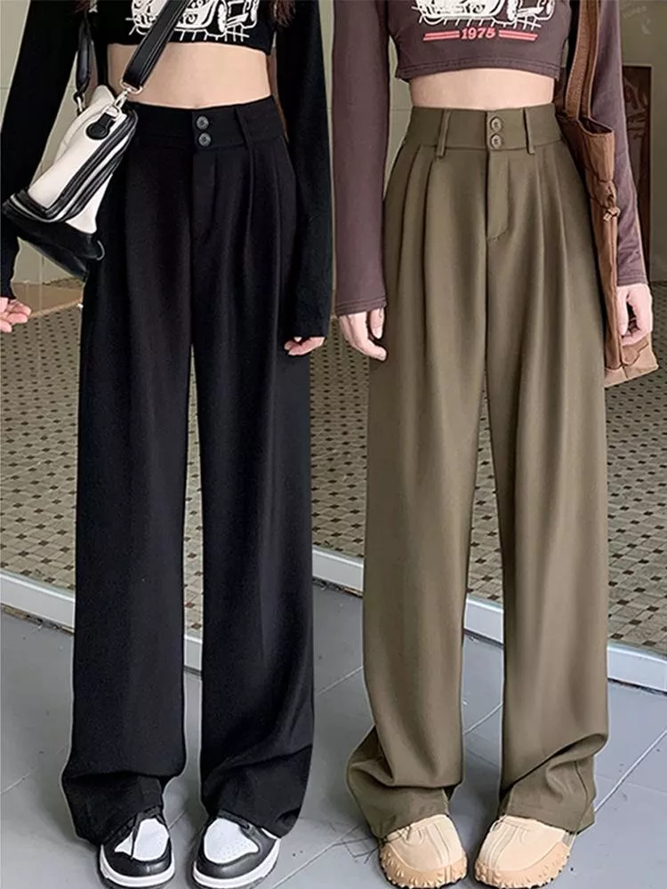 黑色西裝褲女褲夏季高級感垂褲直筒小個子闊腿褲子