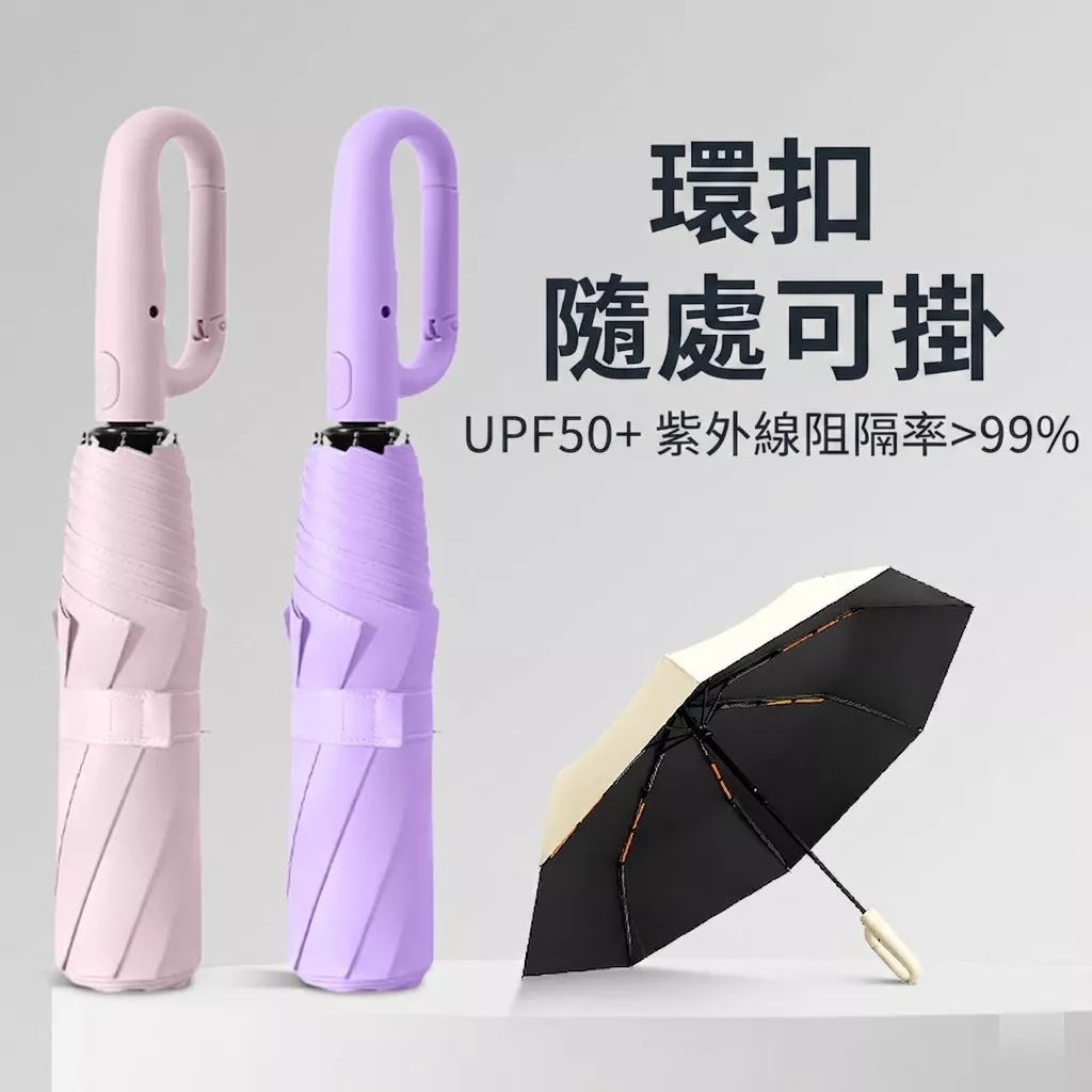 8骨雙骨環扣全自動遮陽傘黑膠防曬防紫外線結實晴雨傘