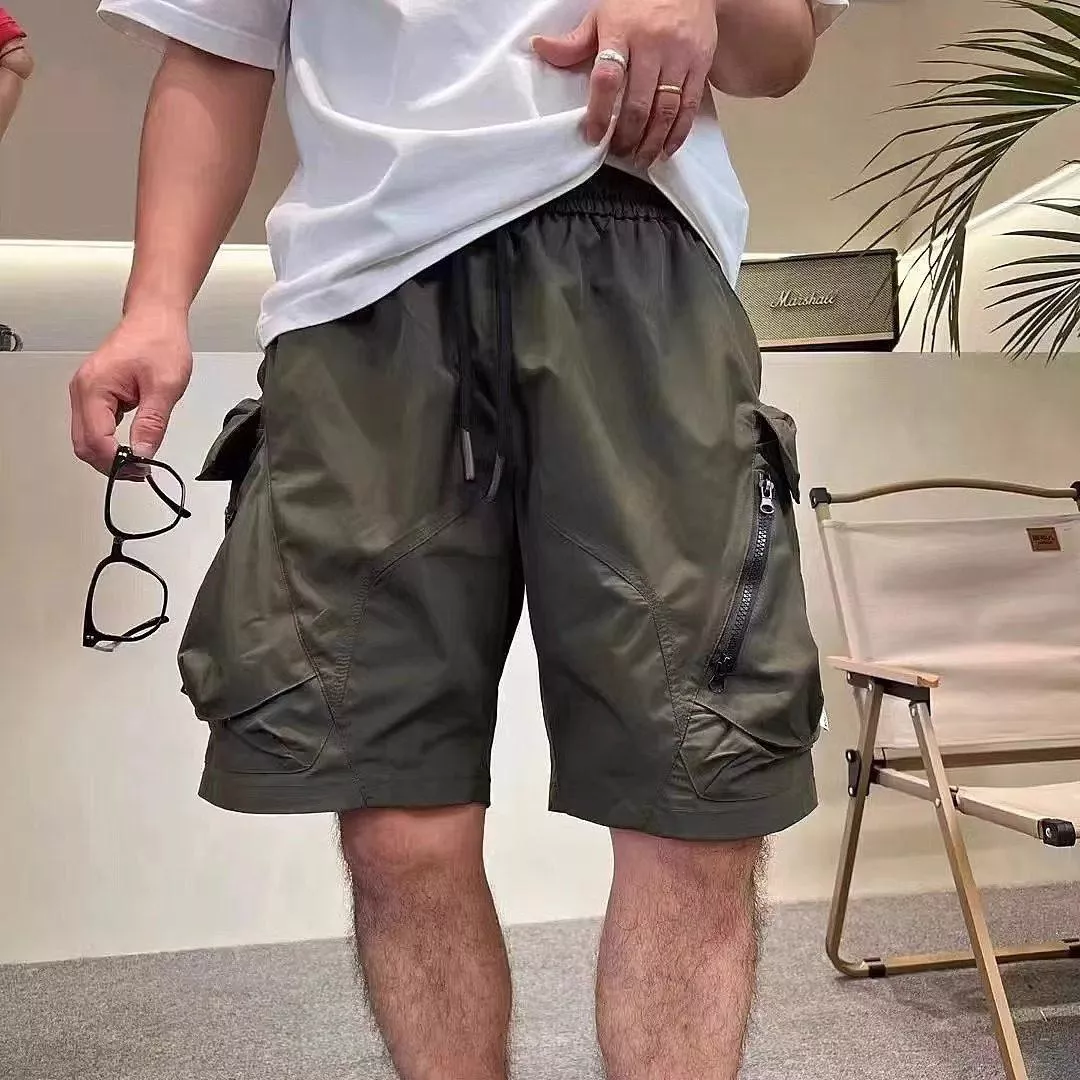 時尚男裝夏季拉鍊口袋機能工裝褲戶外速乾透氣短褲百搭