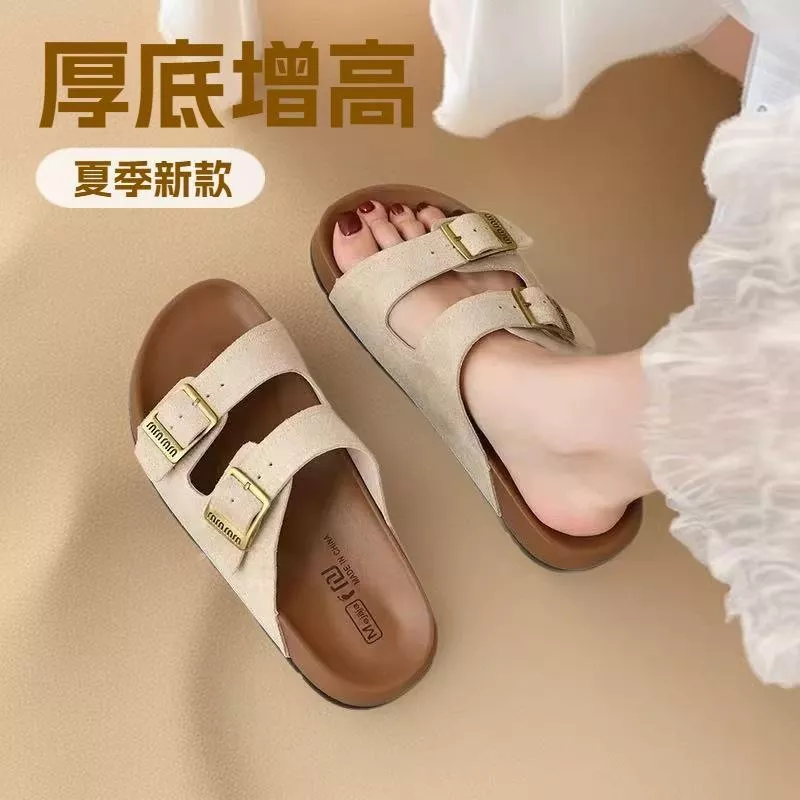 時尚厚底涼拖鞋舒適軟底增高設計百搭休閒外穿女鞋網紅同款涼鞋拖鞋女款