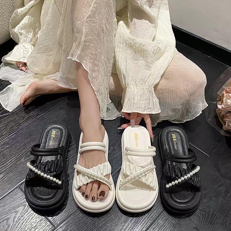 女款珍珠仙女風拖鞋防滑舒適居家外穿沙灘休閒拖鞋