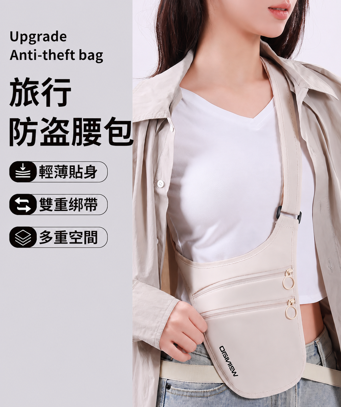 旅行防盜貼身腰包護照證件收納隱形防偷輕薄斜背腰包出國旅遊必備