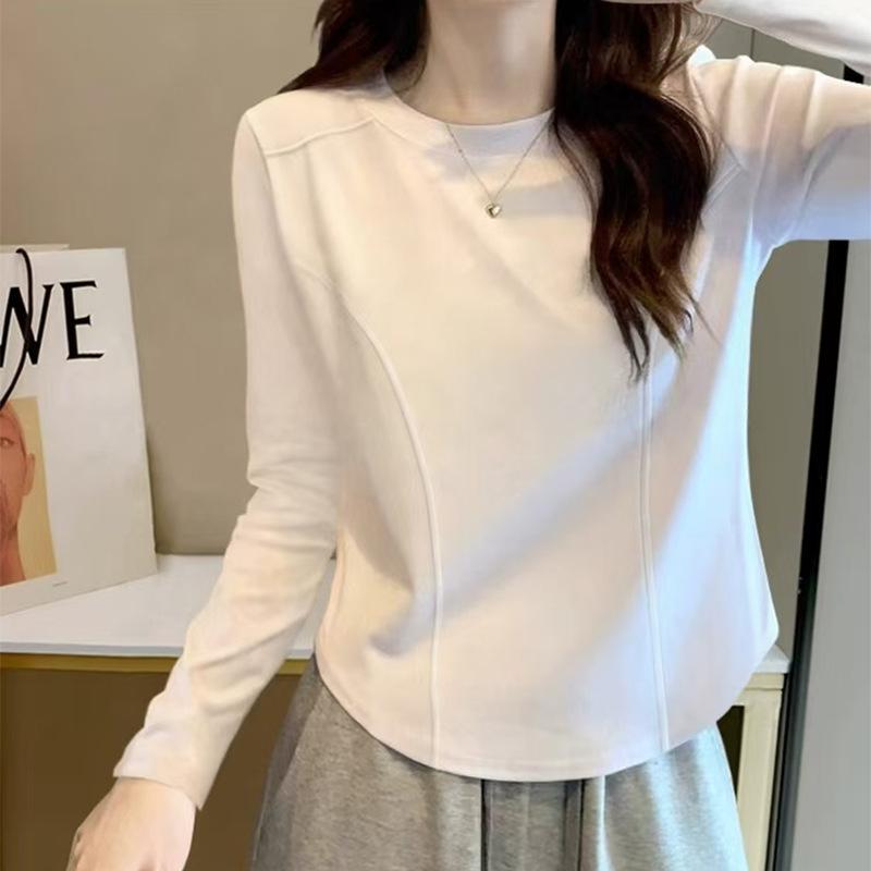 潮流棉修身長袖上衣簡約百搭秋冬內搭T恤日常休閒女裝
