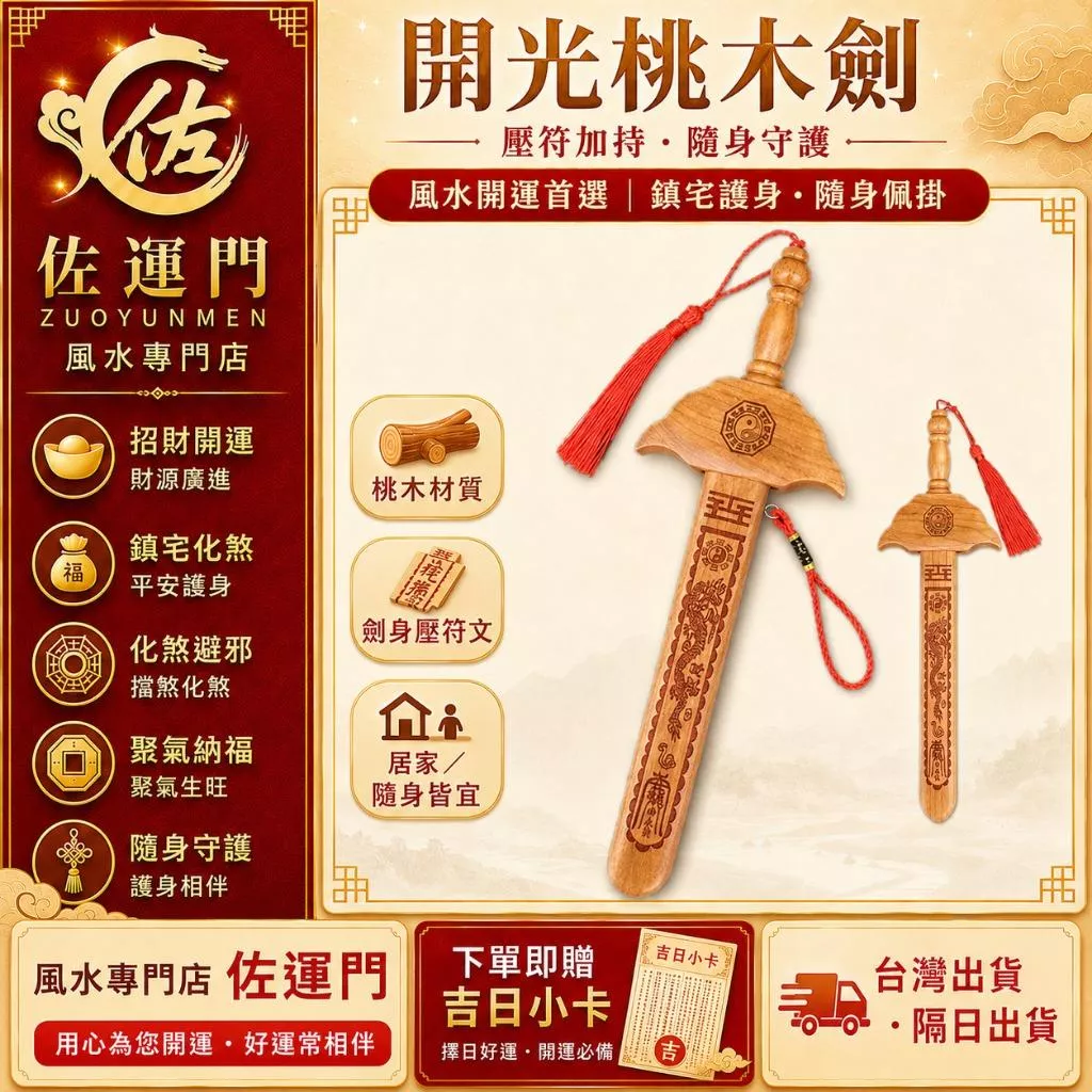 現貨隔日出貨 開光桃木劍 壓符文桃木劍 鎮宅避邪 防小人 化煞護身 招財開運 七星劍 法器掛飾 玄關大門書房車用隨身風水