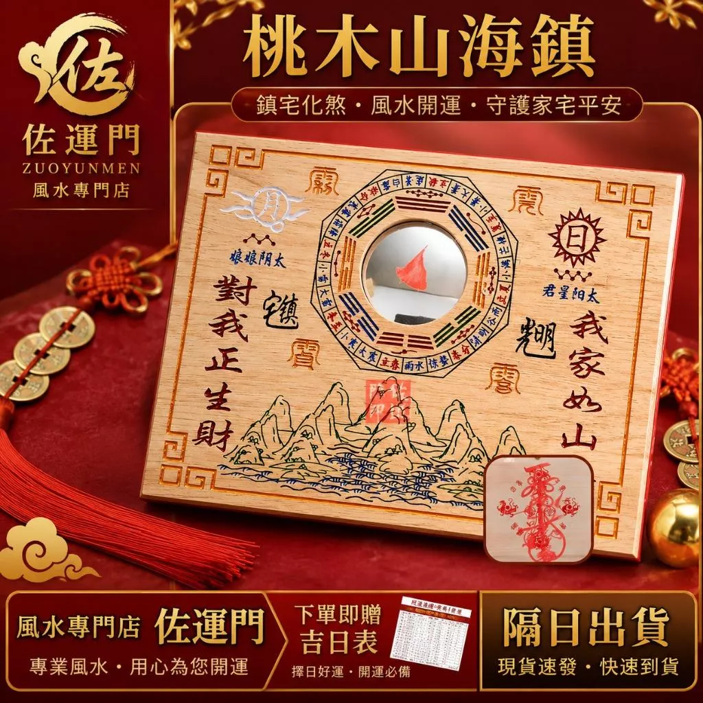 一件免運 隔日出貨 桃木山海鎮 山海鎮掛飾 桃木八卦鏡 化煞掛件 鎮宅掛飾 路沖化煞 天斬煞化解 反弓煞化解 風水掛件