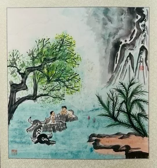 李俞染 - 淺塘牧牛圖