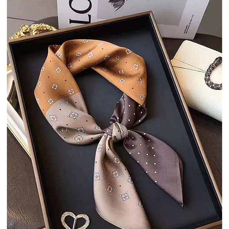 100％桑蠶絲復古拼色真絲領巾小方巾披肩