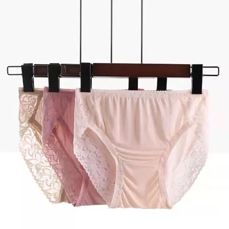6A級-100%蠶絲蕾絲花邊中腰内褲