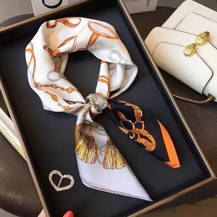 100％桑蠶絲橘色流蘇真絲領巾小方巾披肩