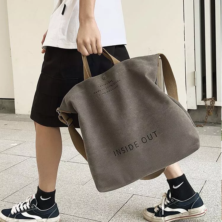 日系文藝風斜背包帆布包大容量手提包單肩包