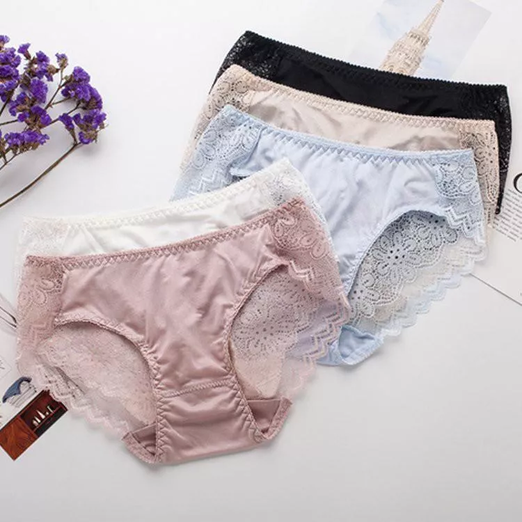 6A級-100%蠶絲內褲性感蕾絲鏤空內褲低腰無痕包臀抗菌三角褲