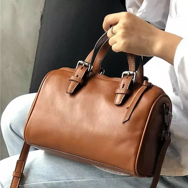 頭層牛皮經典波士頓包枕頭包手提包單肩包斜背包