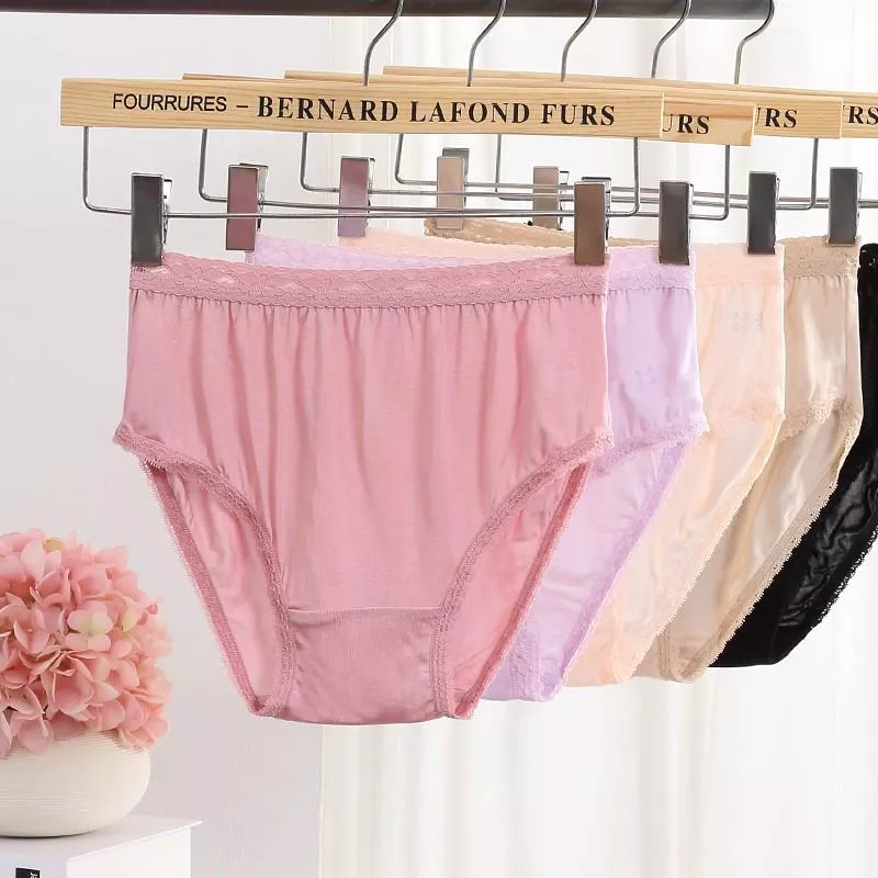 內褲-100%蠶絲內褲中高腰三角褲蕾絲花邊純色內褲100%蠶絲三角褲