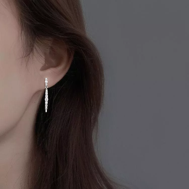 純銀氣質一字耳環長款耳飾