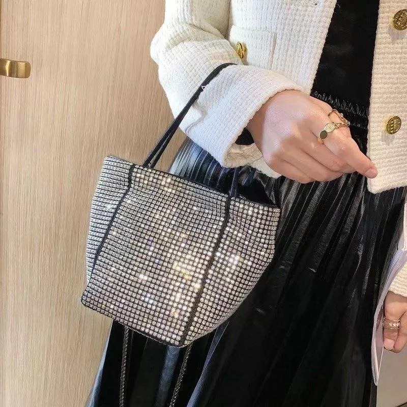 韓版閃亮水鑽手提包餃子包單肩斜背包禮服婚禮小包