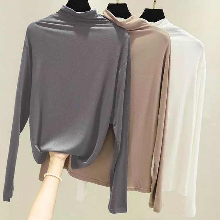 半高領莫代爾棉顯瘦打底上衣長袖T恤│9色 M~2XL