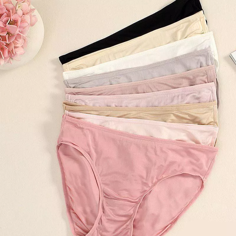 外銷款-100%蠶絲內褲真絲内褲頂級42針超細柔包臀低腰三角褲純色內褲桑蠶絲三角褲