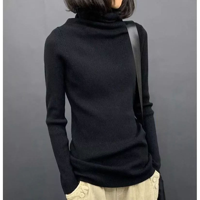 韓版氣質高領長袖針織衫寬鬆顯瘦針織上衣
