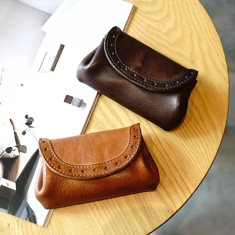 手工限量~牛皮復古小包零錢包鑰匙包女用皮夾短夾真皮手拿包