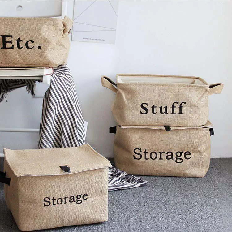 出口日本麻布收納箱黄麻收納盒收納箱折疊儲物箱衣服收納箱置物箱