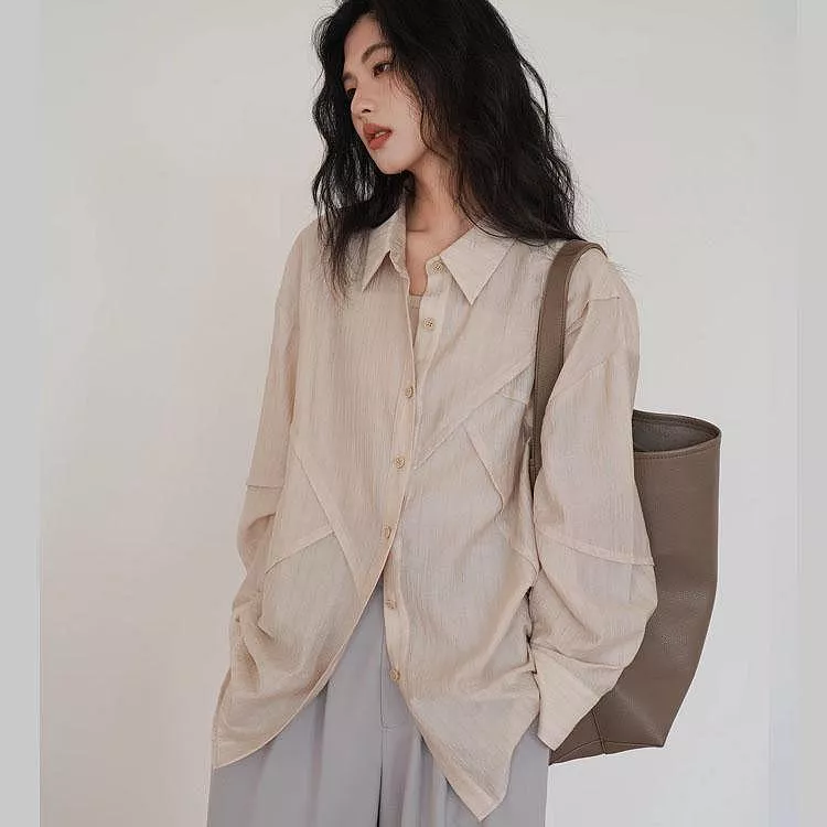 法式薄款微透防曬襯衫寬鬆長袖上衣