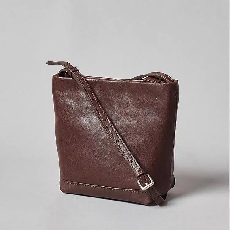 植鞣頭層牛皮小水桶包百搭休閒斜背包