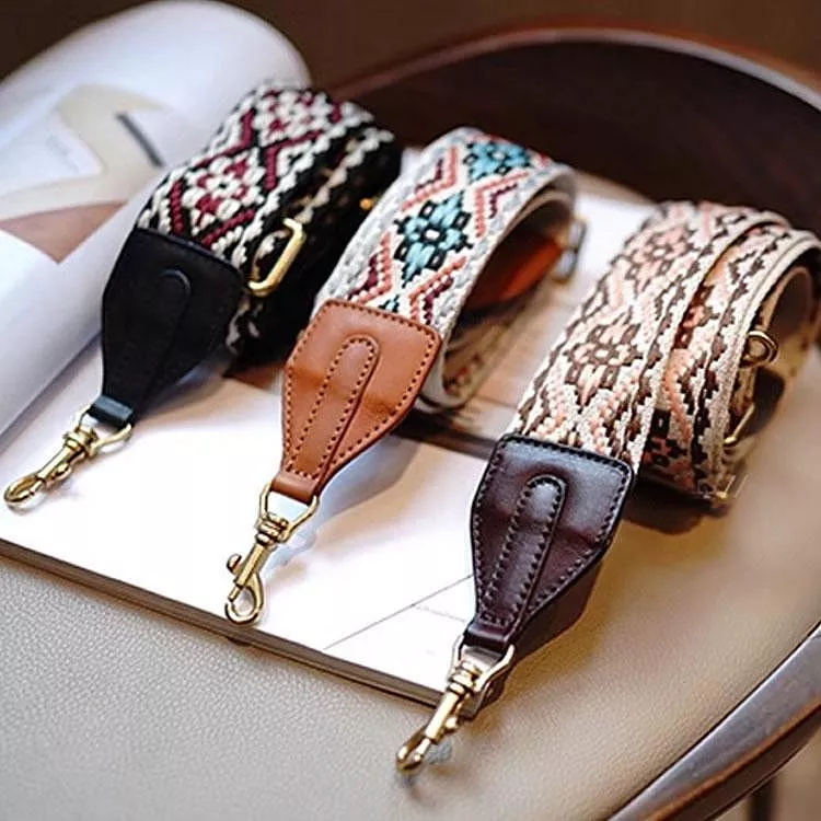 包包背帶高質感植鞣牛皮民族風針織寬肩帶百搭背帶